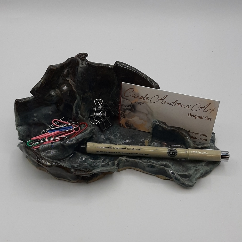 Vintage Abstract Ceramic Desk Top Business Card Holder Trinket Dish Signed 2004